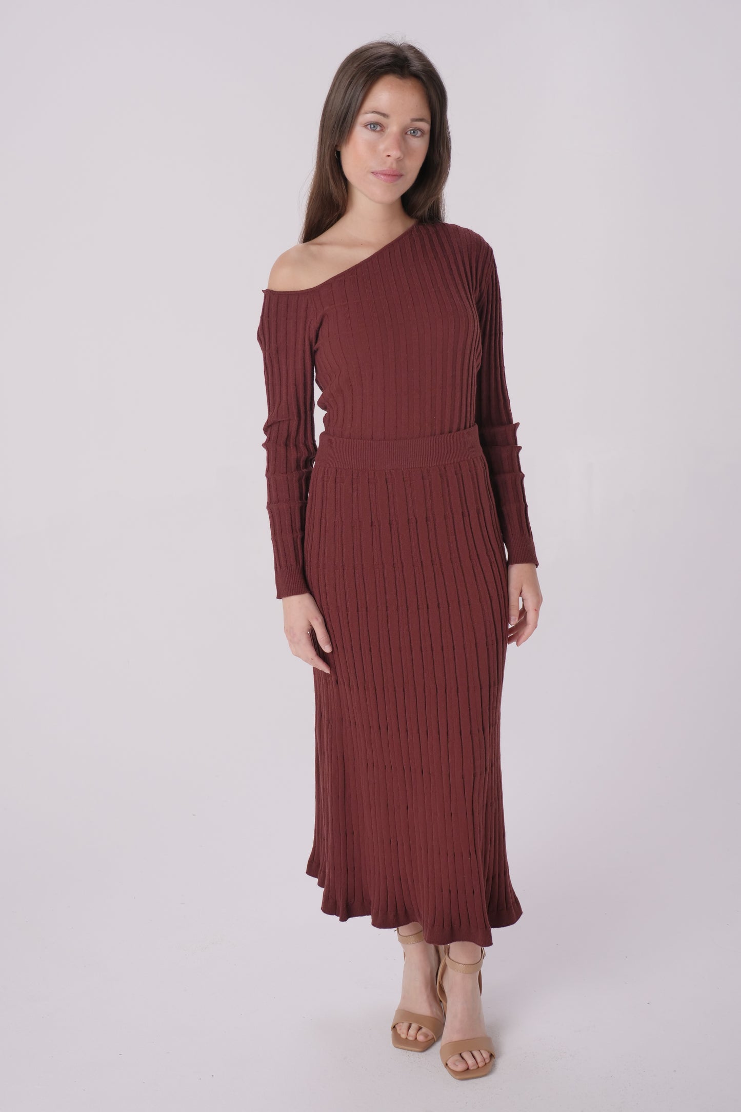 Chocolate Brown Cable Knit Sweater Skirt