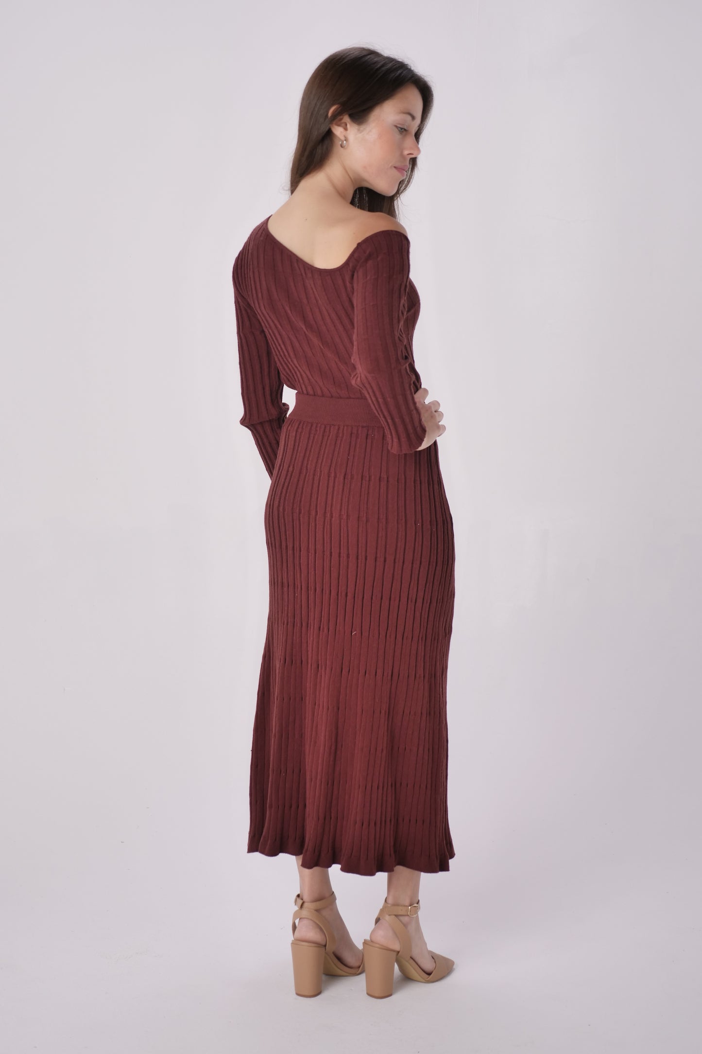 Chocolate Brown Cable Knit Sweater Skirt