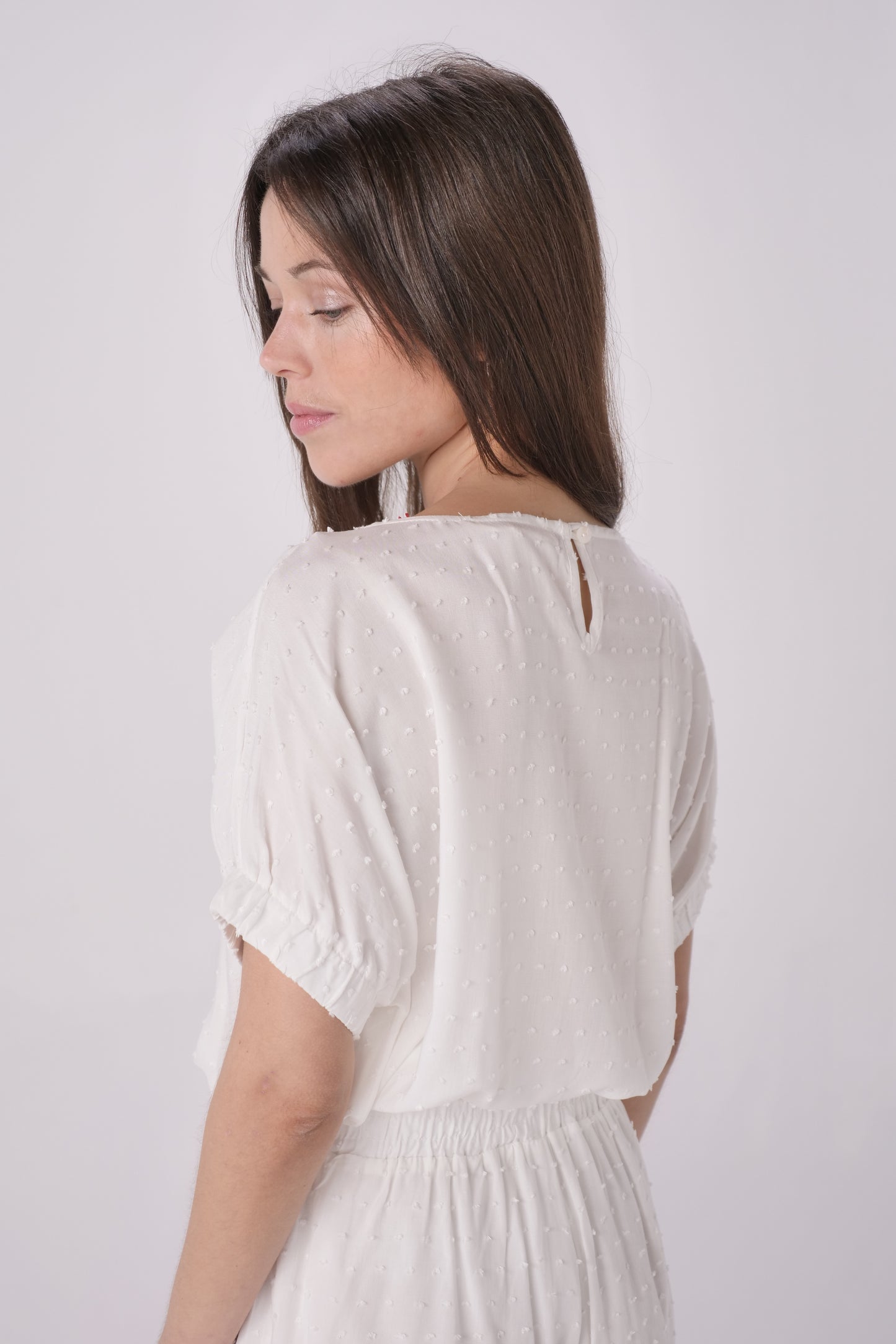 Ivory/Beige Embroidered Crop Shirt
