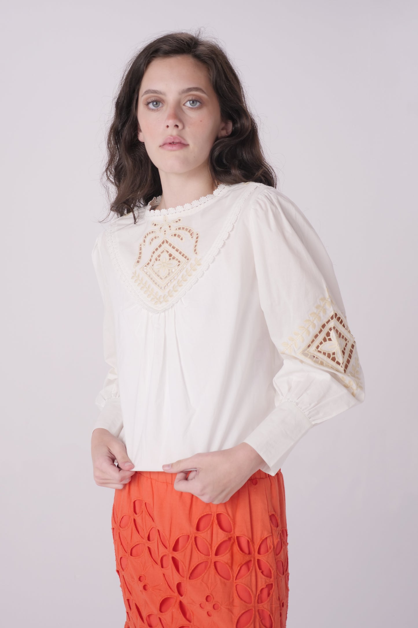 White Poplin Cutout Blouse