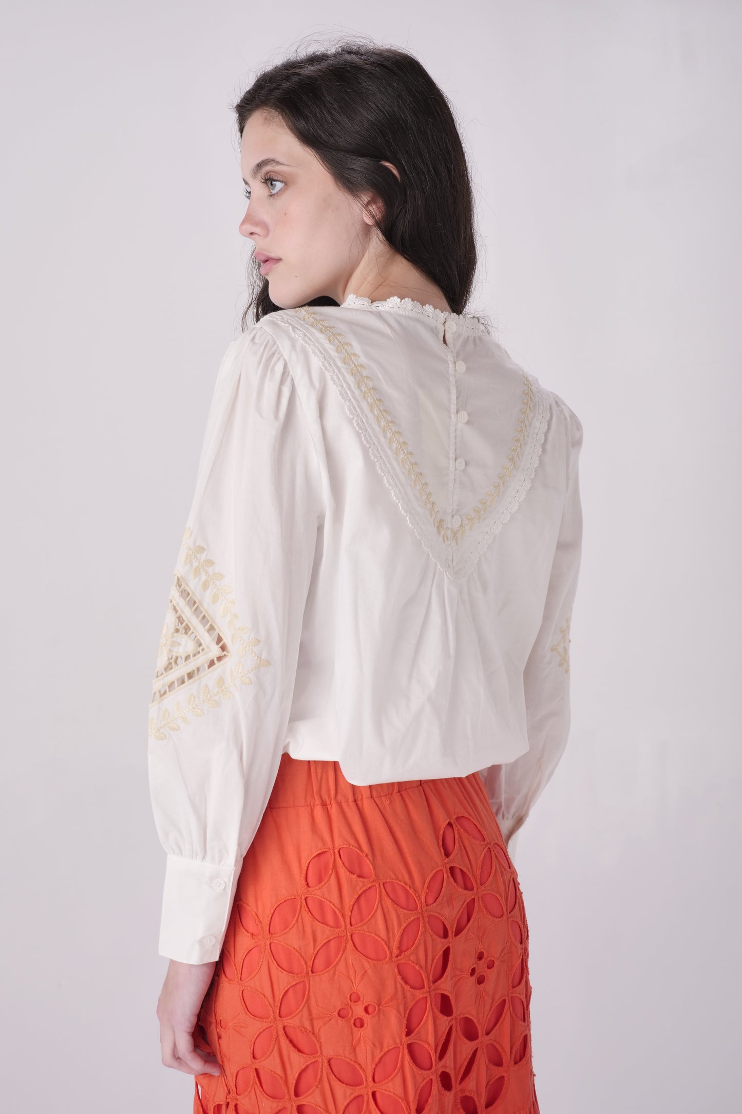 White Poplin Cutout Blouse