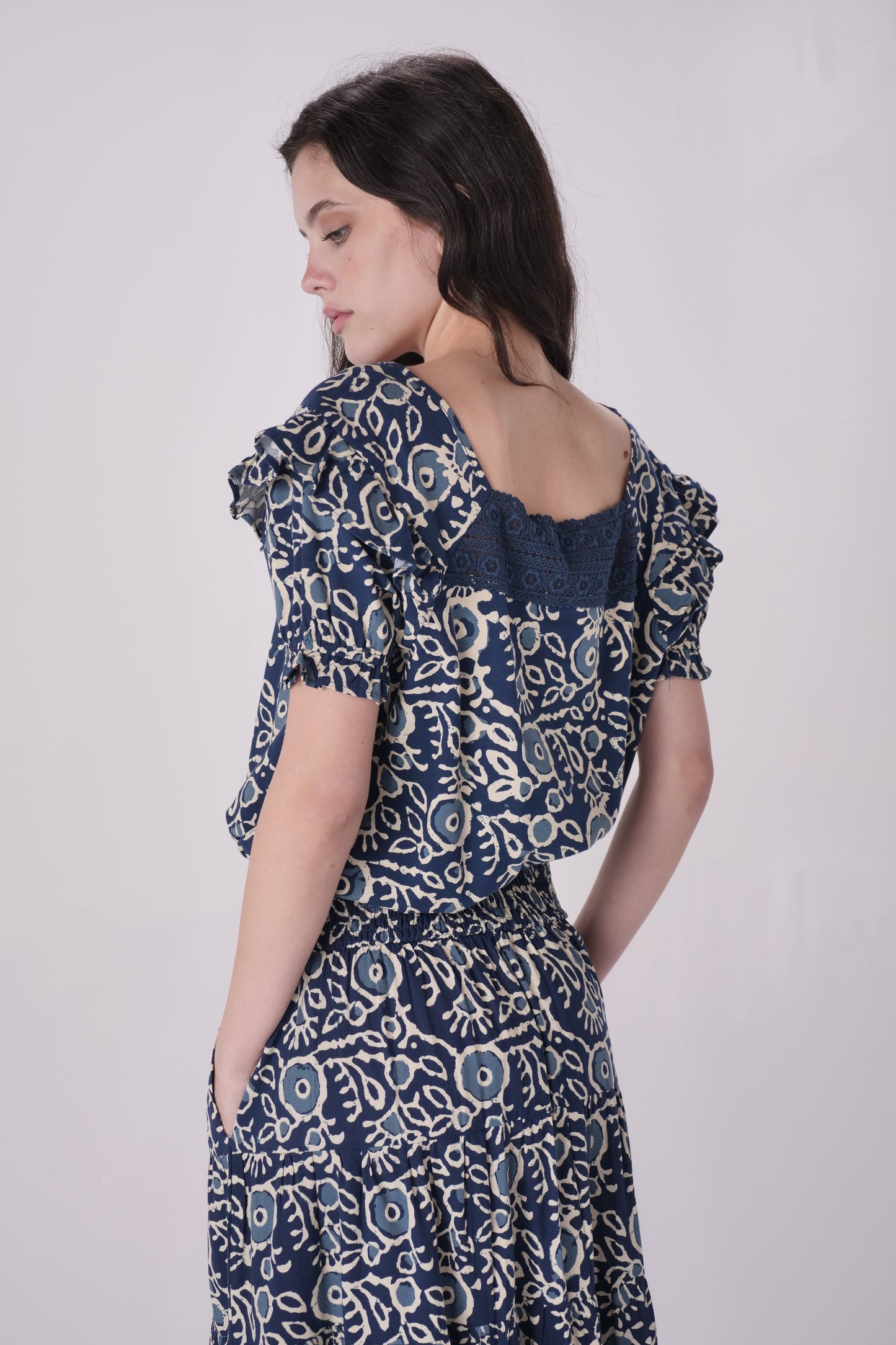 Navy Eyecat Printed Top