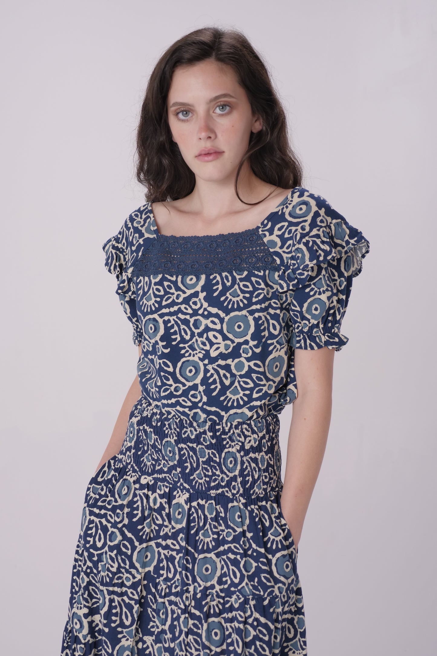 Navy Eyecat Printed Top