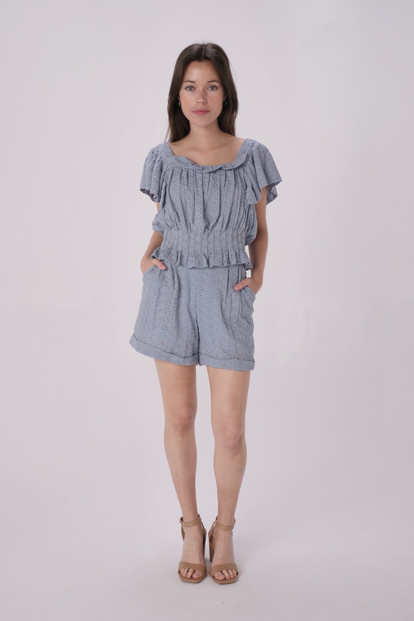 Soft Blue Pleated Short