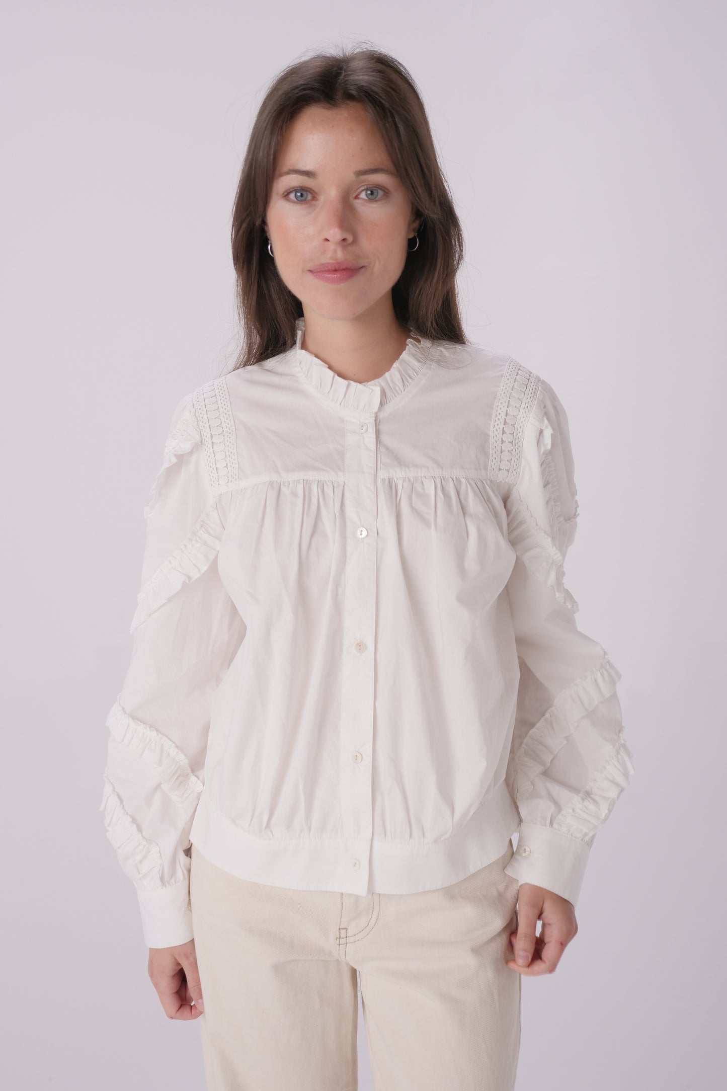 White Poplin Ruffle Top