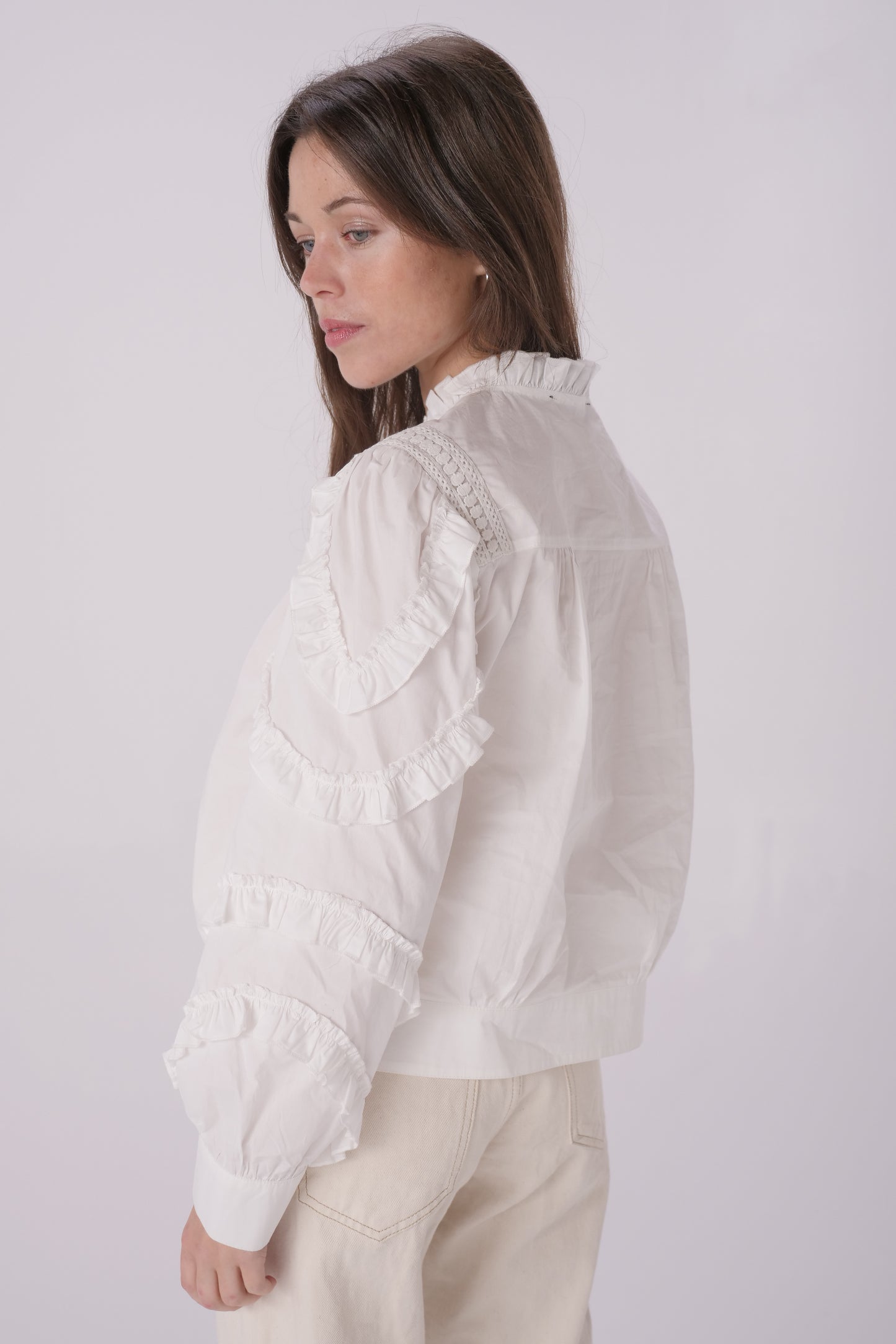 White Poplin Ruffle Top