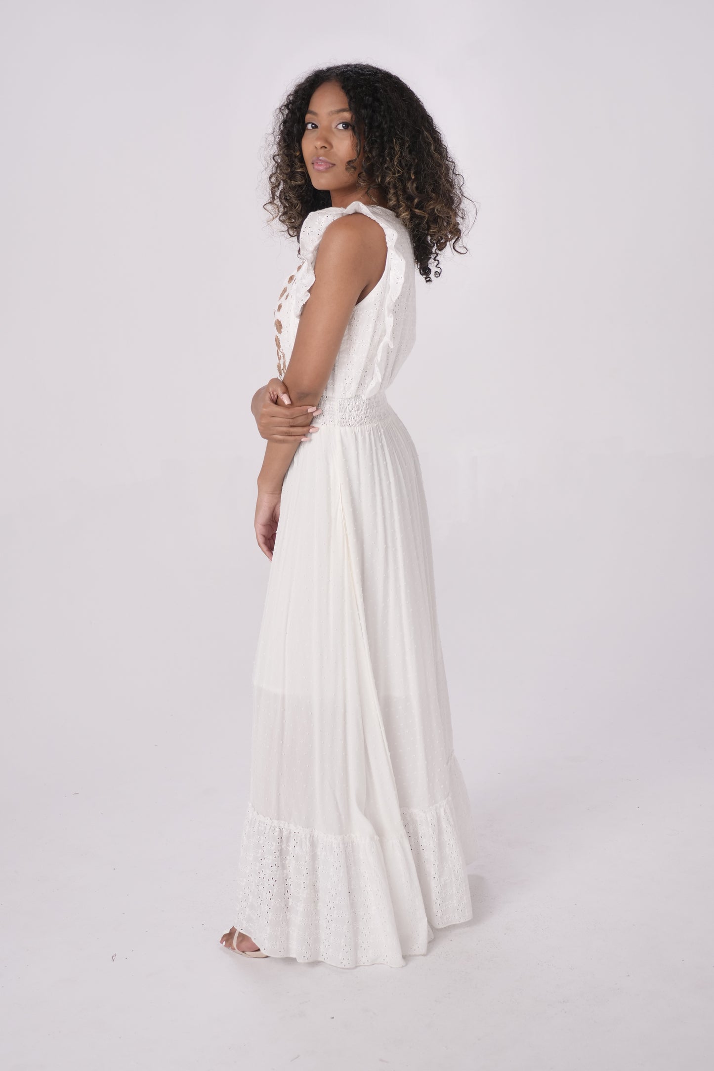 White Eyelet Embroidered Maxi Dress