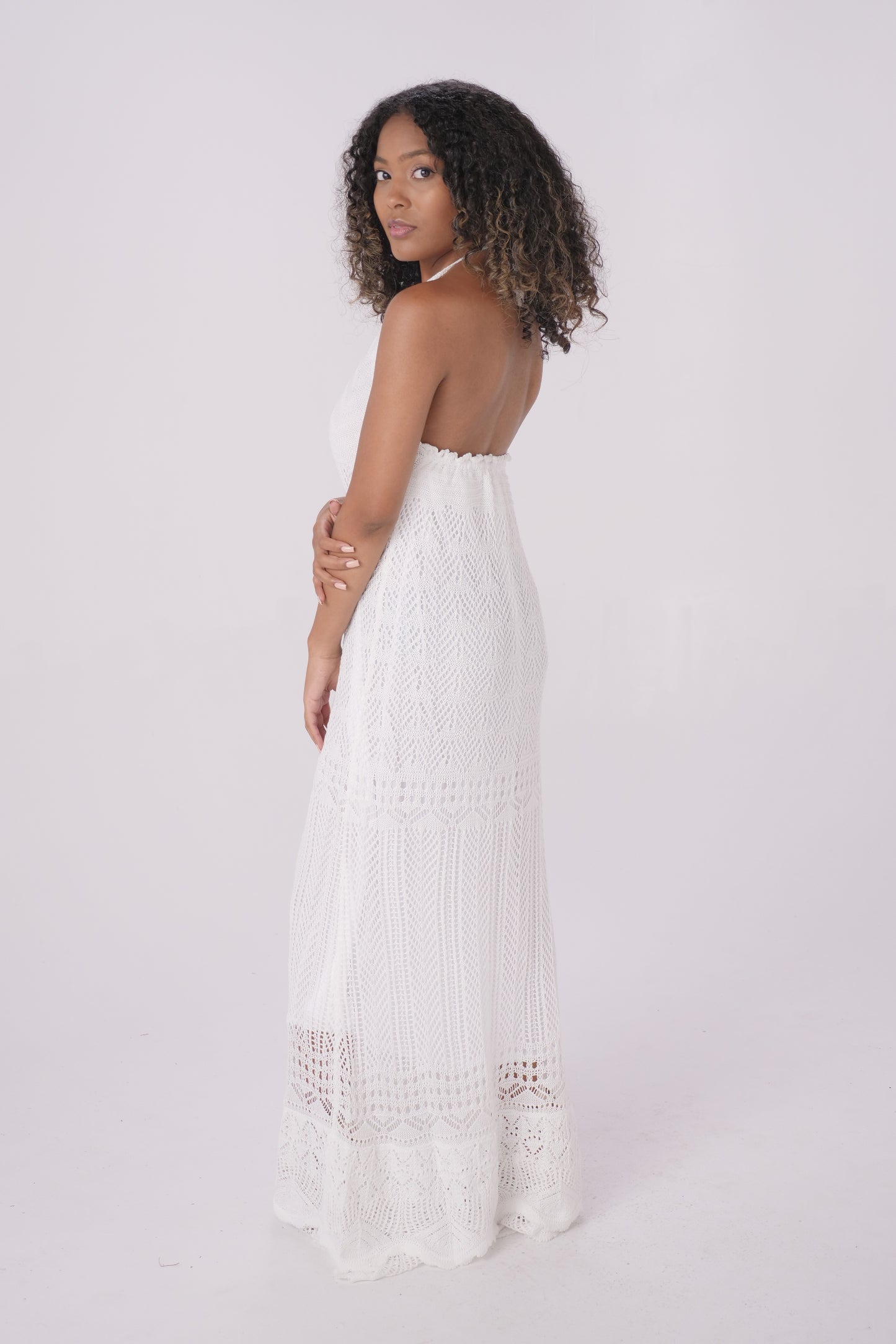 White Crochet Knit Dress