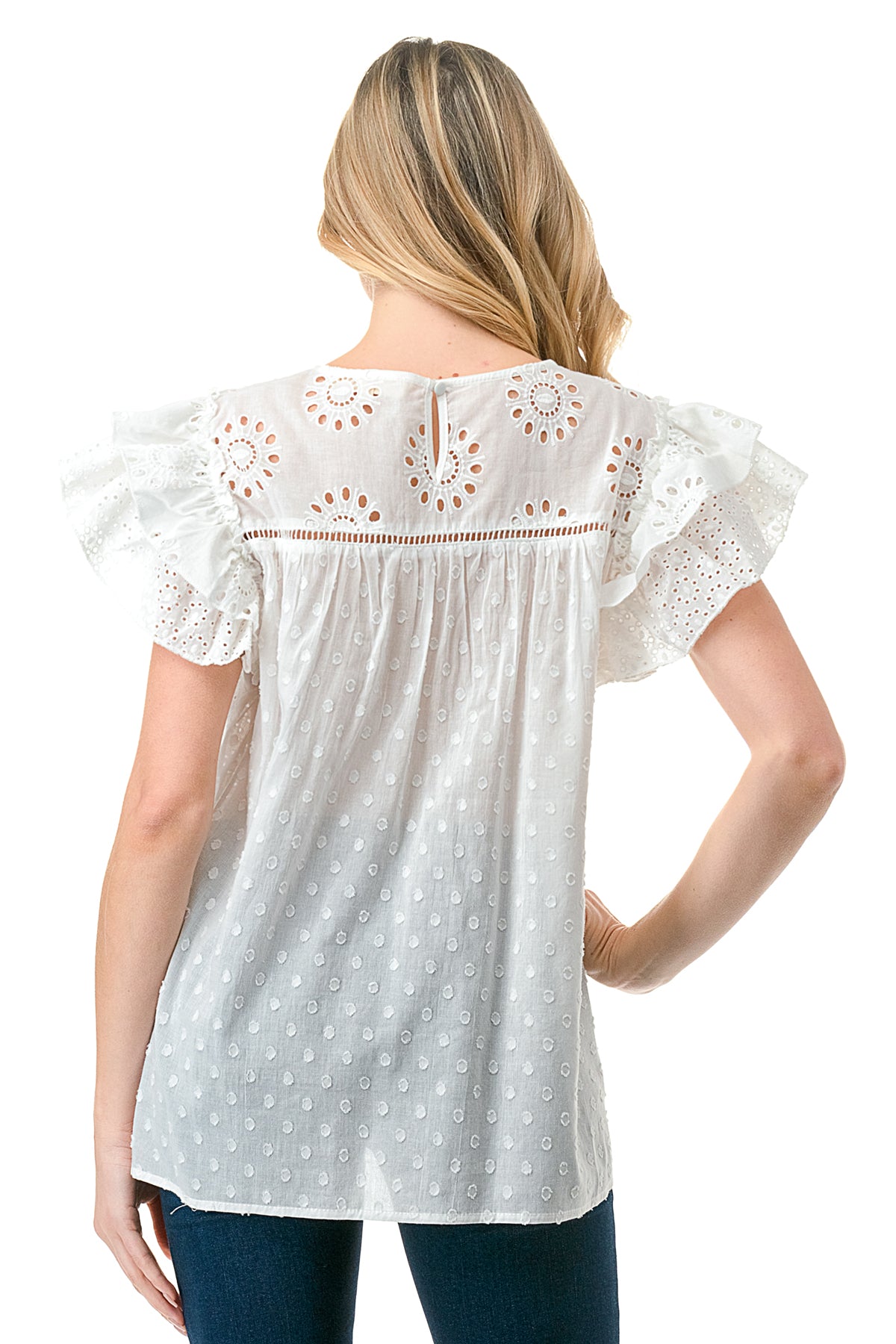 Ivory Eyelet Bib Flutter Shoulder Top