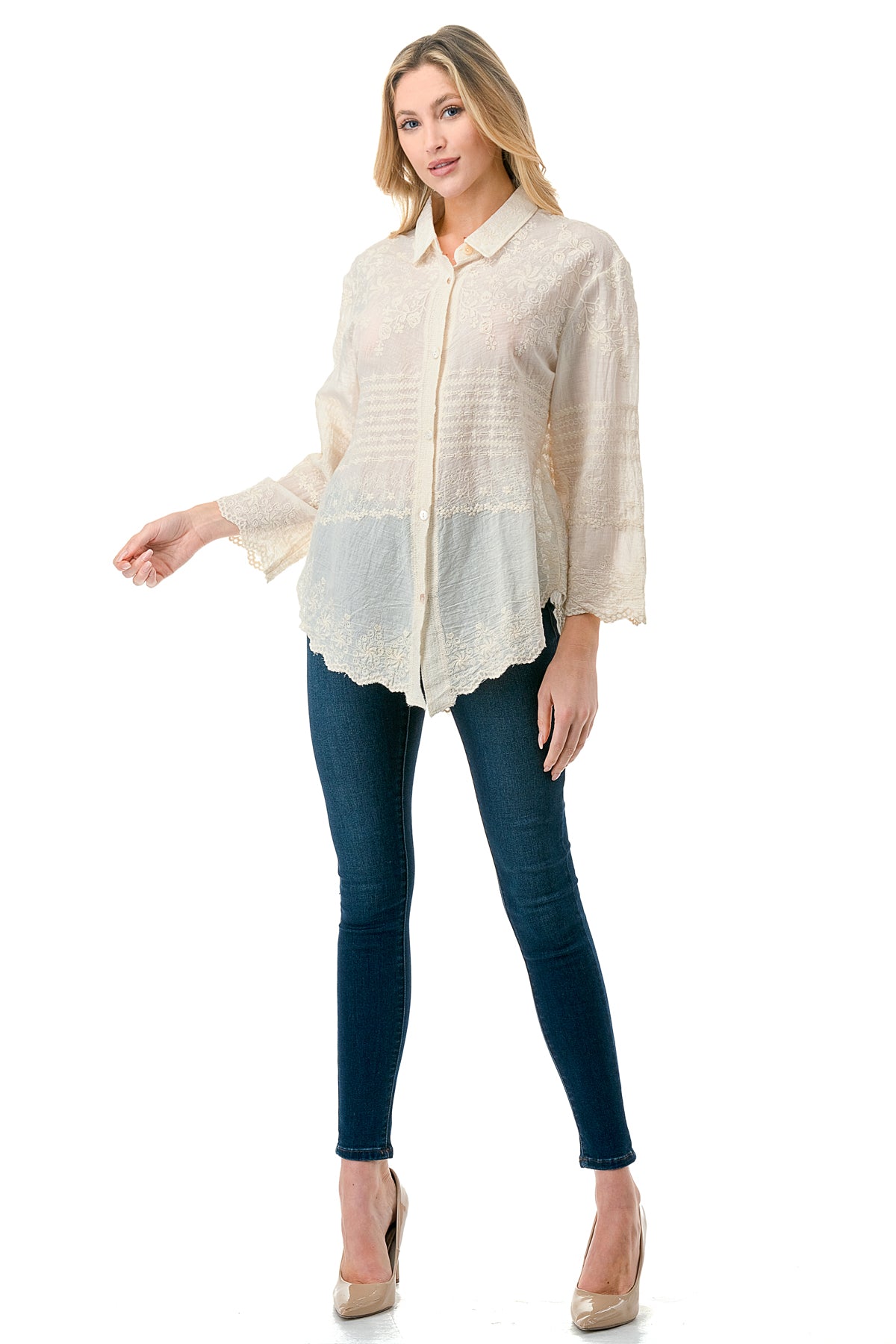 Tea Dye Embroidered Button Down