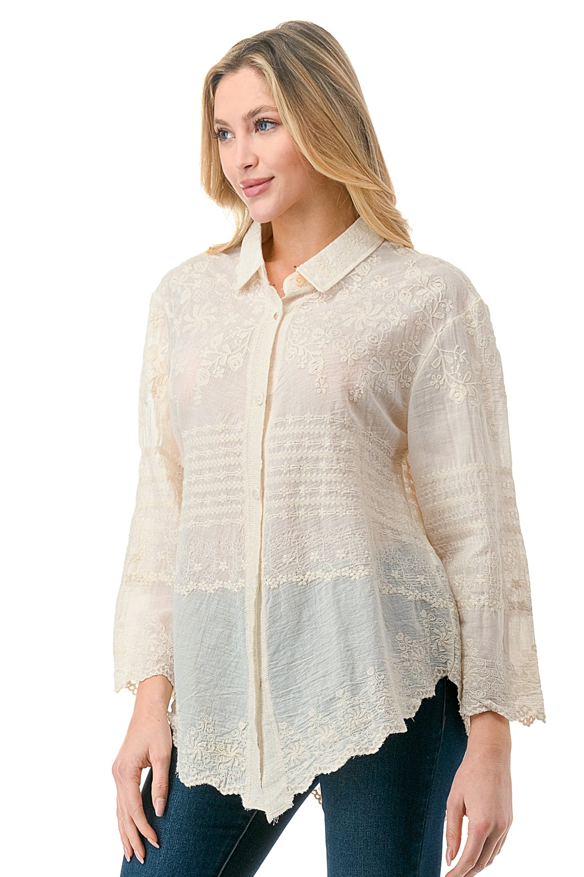 Tea Dye Embroidered Button Down
