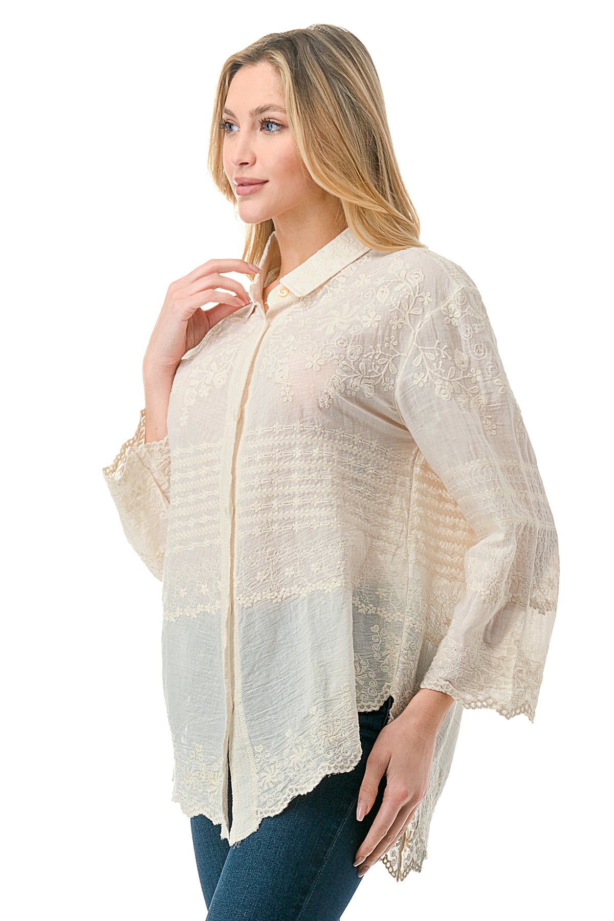 Tea Dye Embroidered Button Down