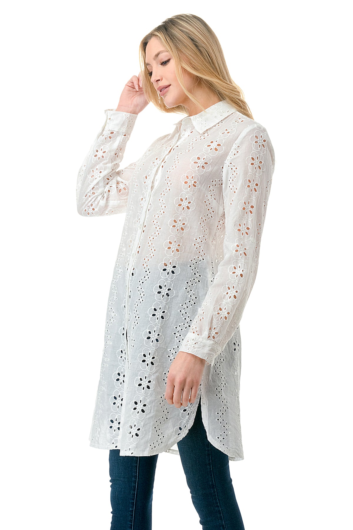 Ivory Eyelet Button Down Shirt