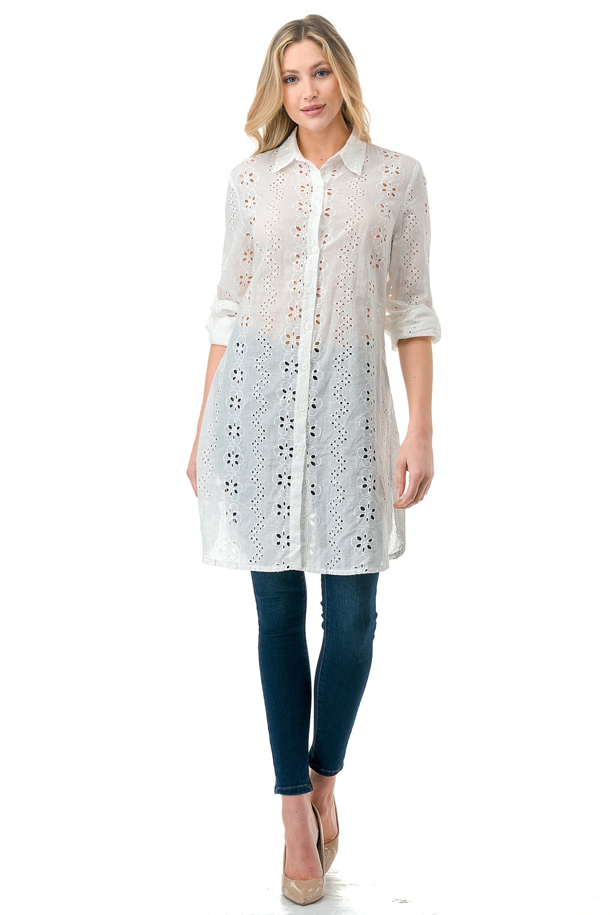 Ivory Eyelet Button Down Shirt
