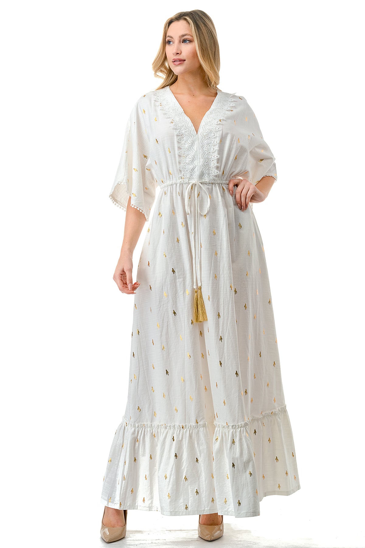 White/Gold Tie Waist Maxi