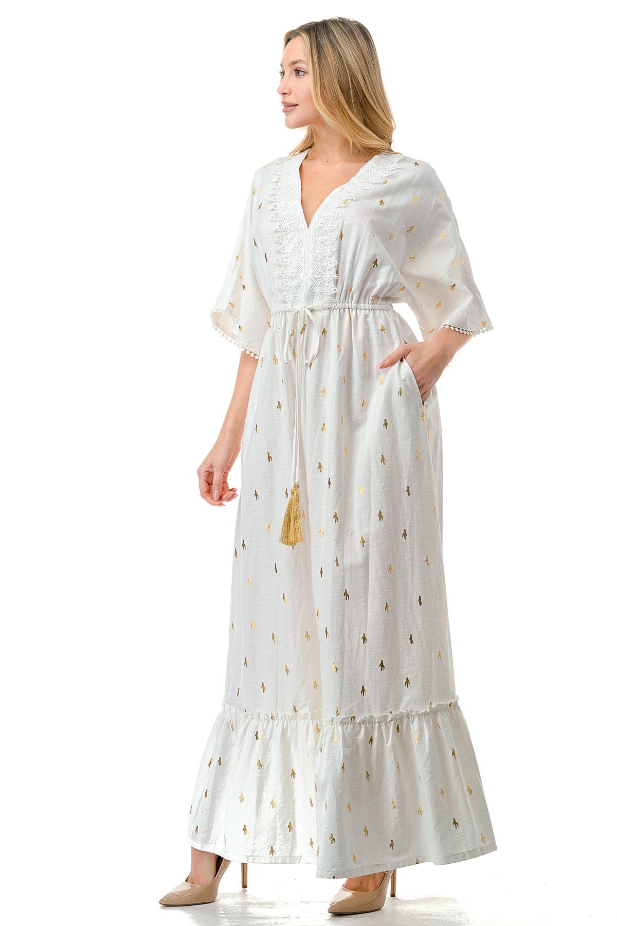 White/Gold Tie Waist Maxi Solitaire White/Gold Tie Waist Maxi Solitaire
