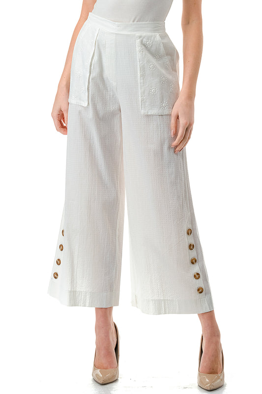 Ivory Cotton Texture Exposed Pocket Pants