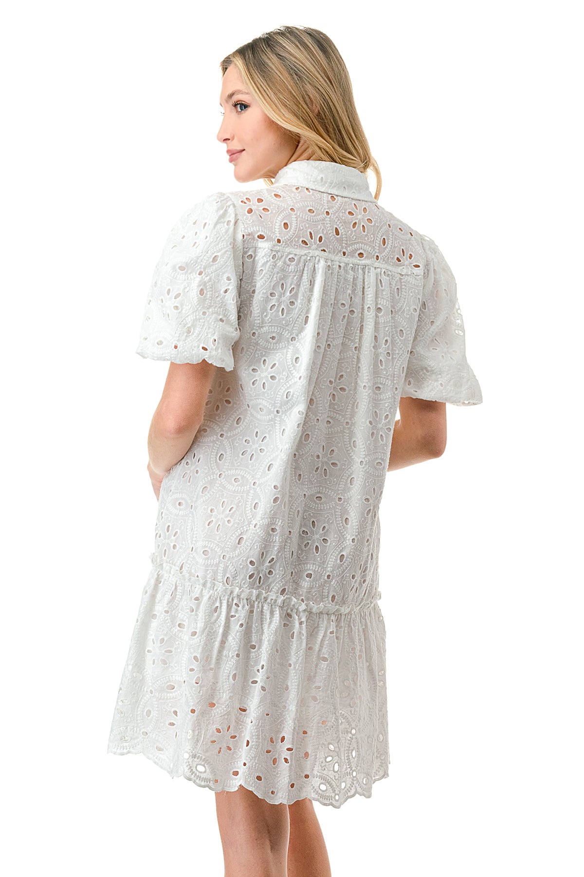 White Eyelet Button Down Midi Dress Solitaire