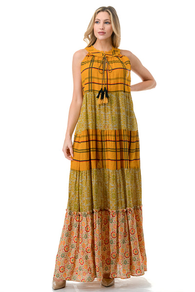 Mustard Twin Printed Sleeveless Maxi Dress Solitaire Mustard Twin Printed Sleeveless Maxi Dress Solitaire