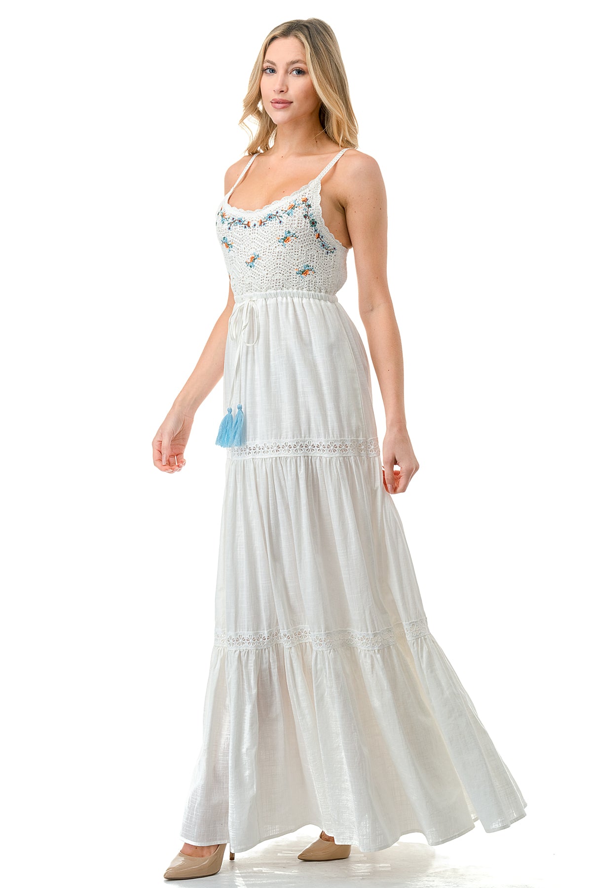 Ivory/Multi Crochet Top Maxi Dress