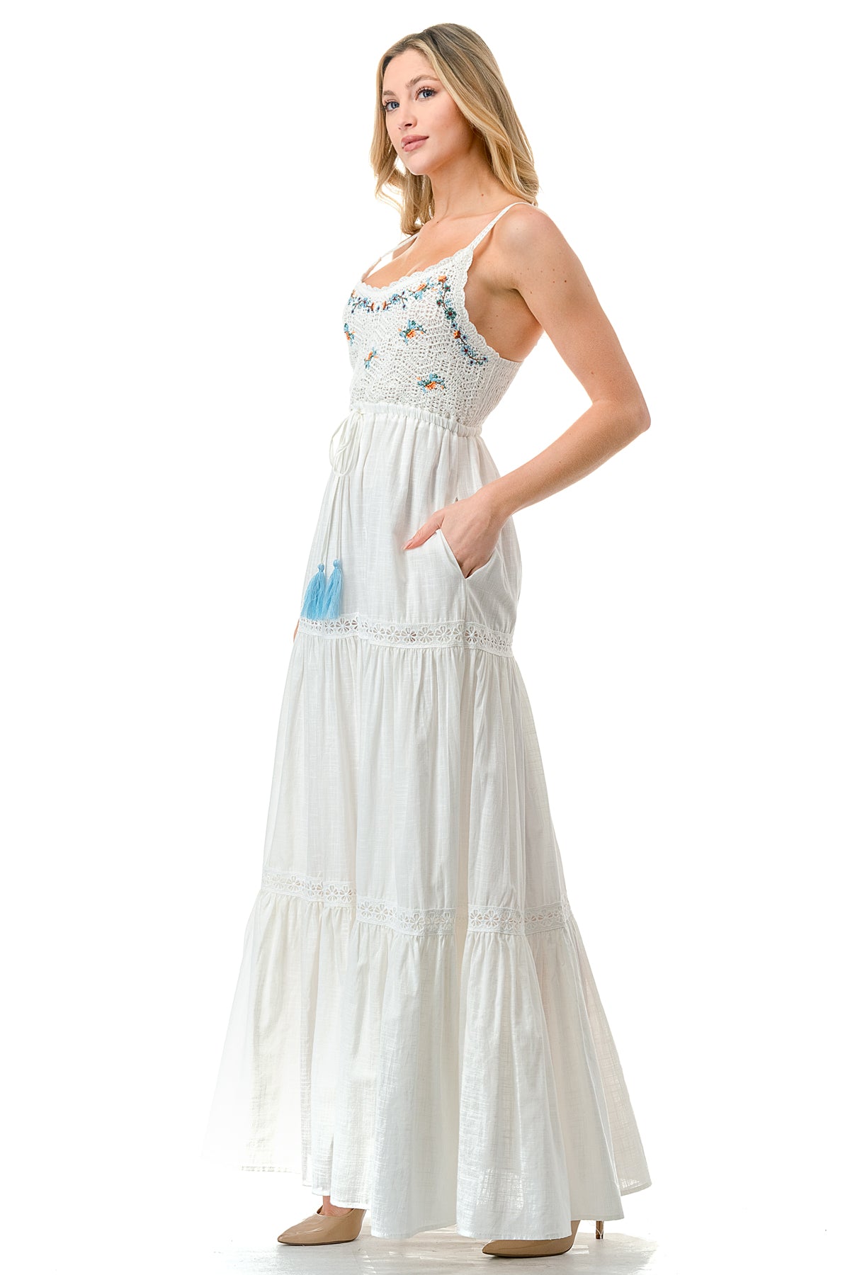 Ivory/Multi Crochet Top Maxi Dress