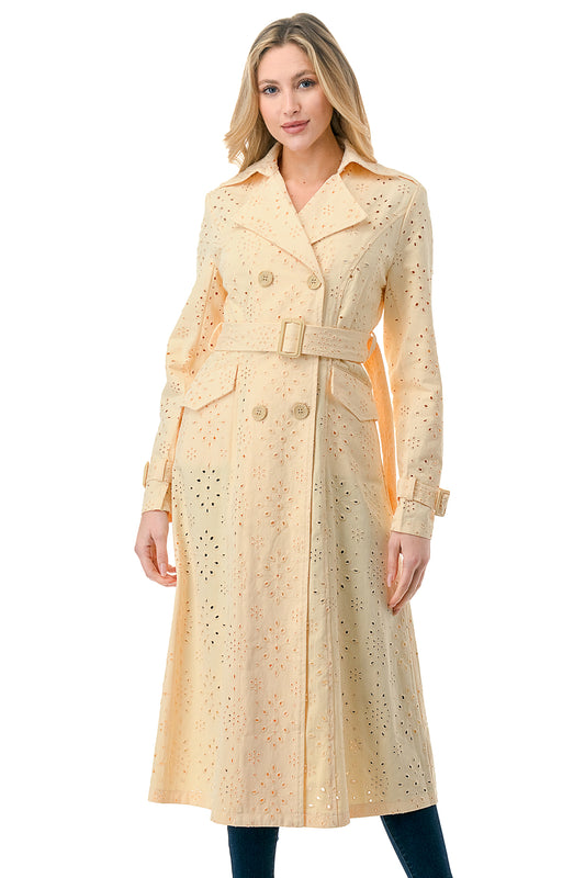 Soft Yellow Denim Eyelet Trench Jacket