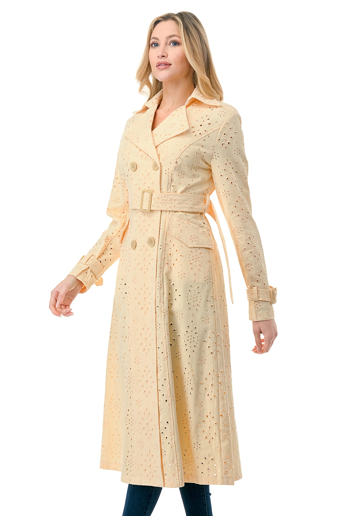 Soft Yellow Denim Eyelet Trench Jacket
