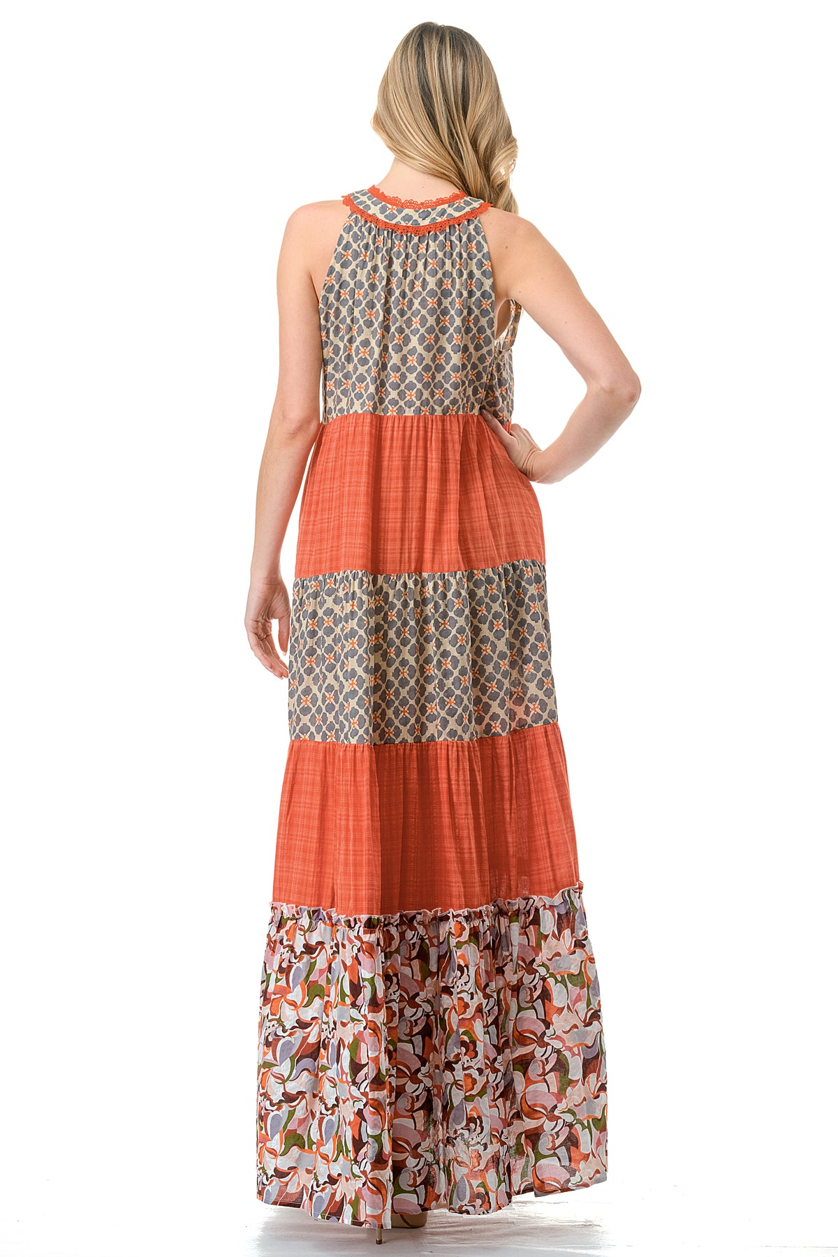 Rust Twin Printed Sleeveless Maxi Dress