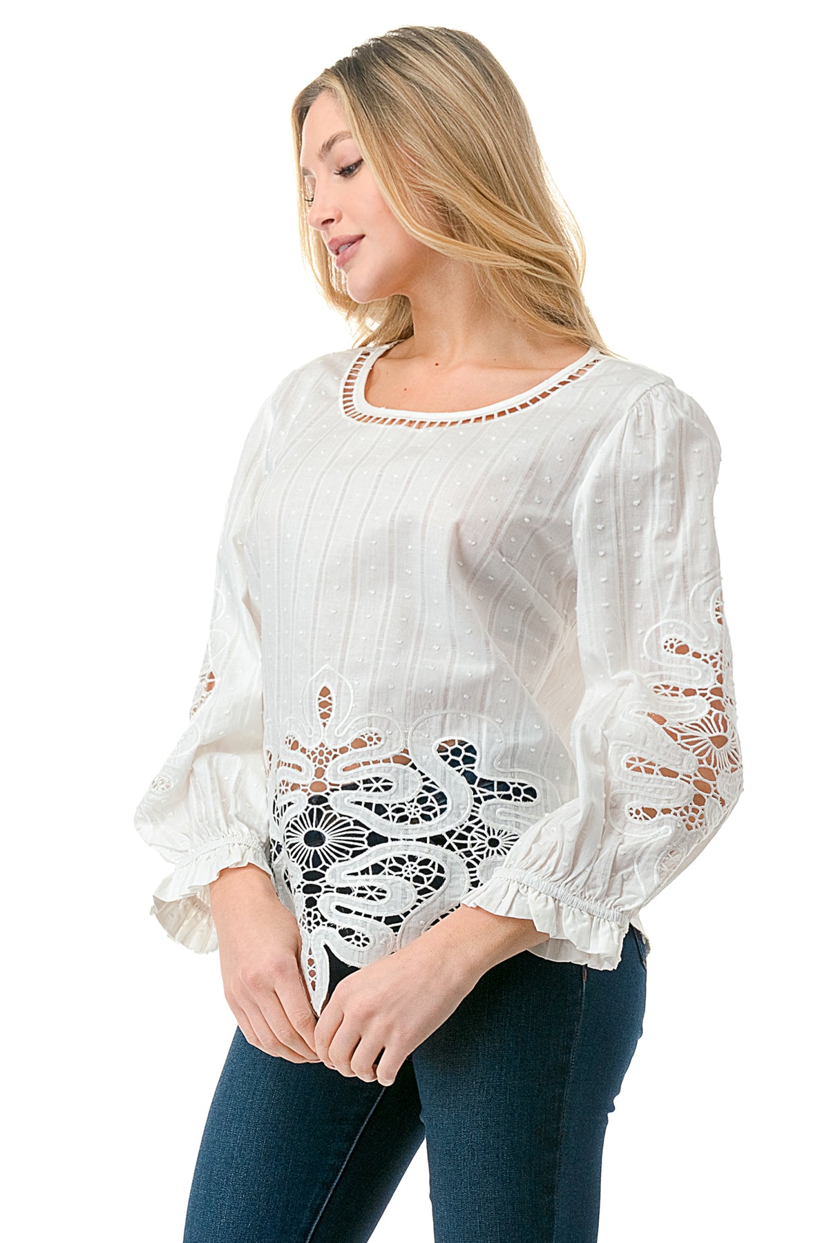 Ivory Cutout Textured Blouse