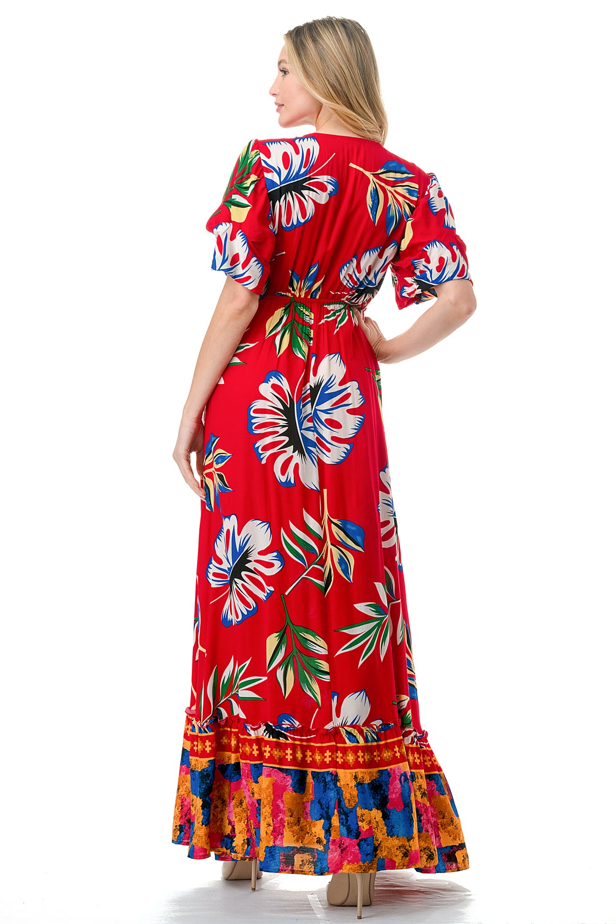 Red Tropical Printed Maxi Beach Dress