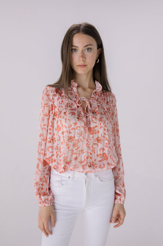 Red Floral Stripe Printed Tunnel Blouse