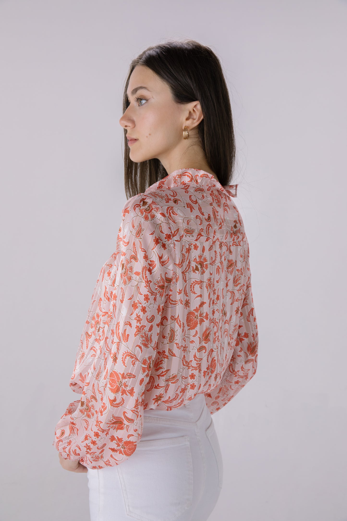 Red Floral Stripe Printed Tunnel Blouse