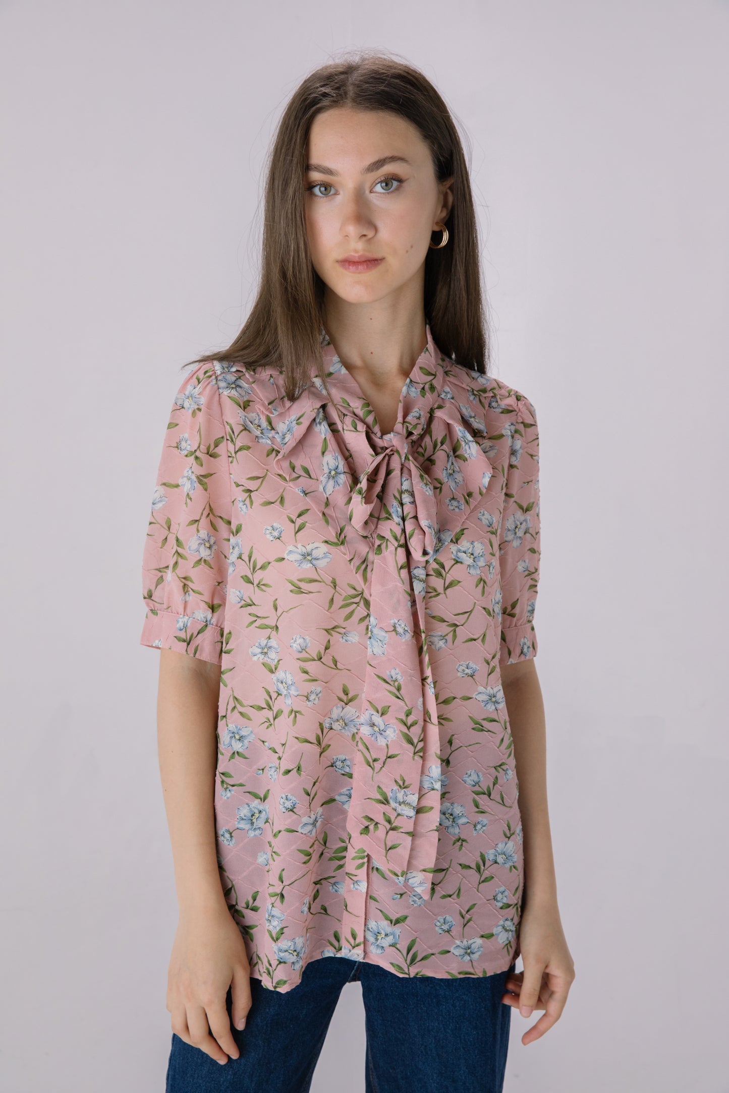 Floral Printed Chiffon Pussybow Blouse