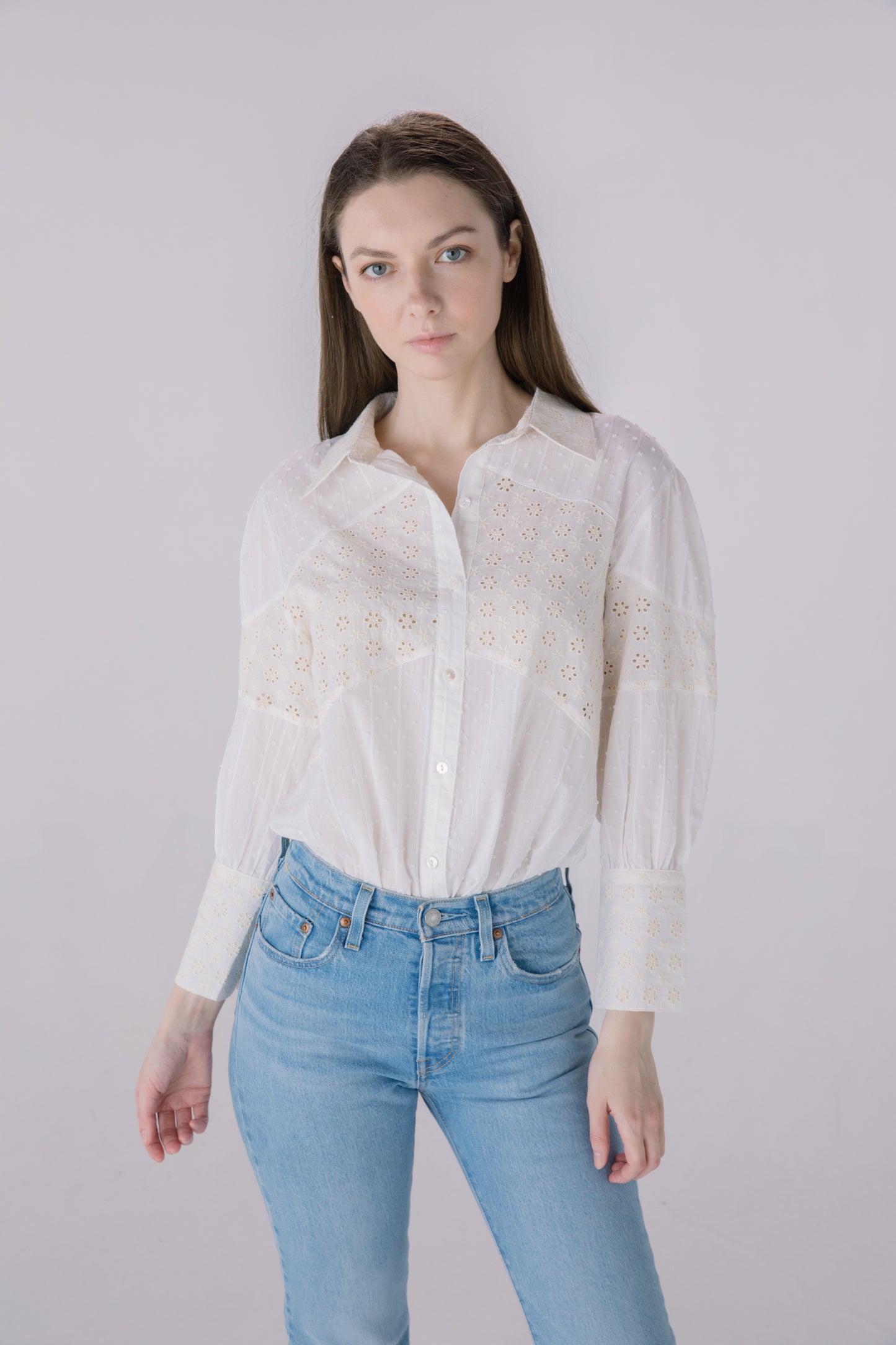 Ivory Mixed Media Button Down