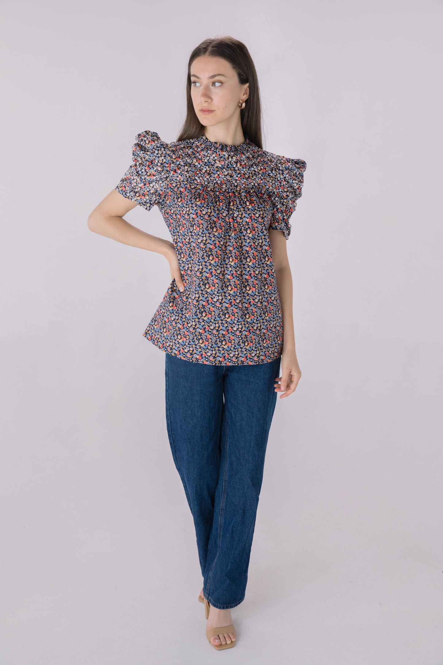 Navy Floral Eyelet Blouse