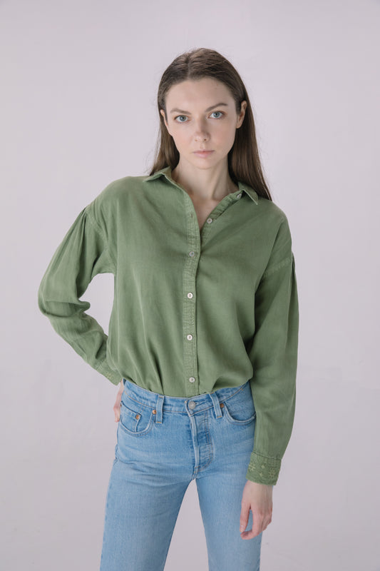 Olive Washed Button Down