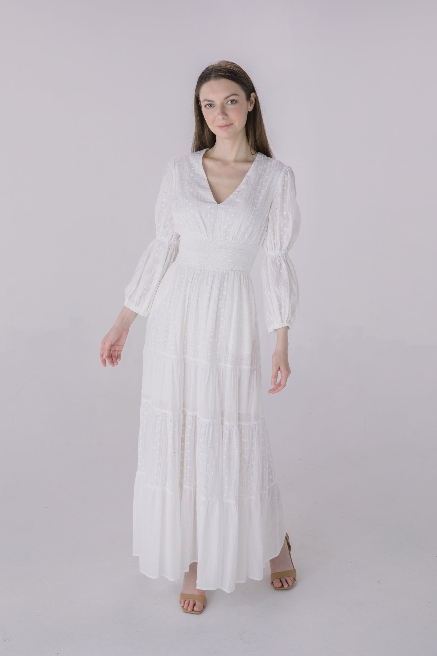 Ivory Eyelet Tiered Smock Dress