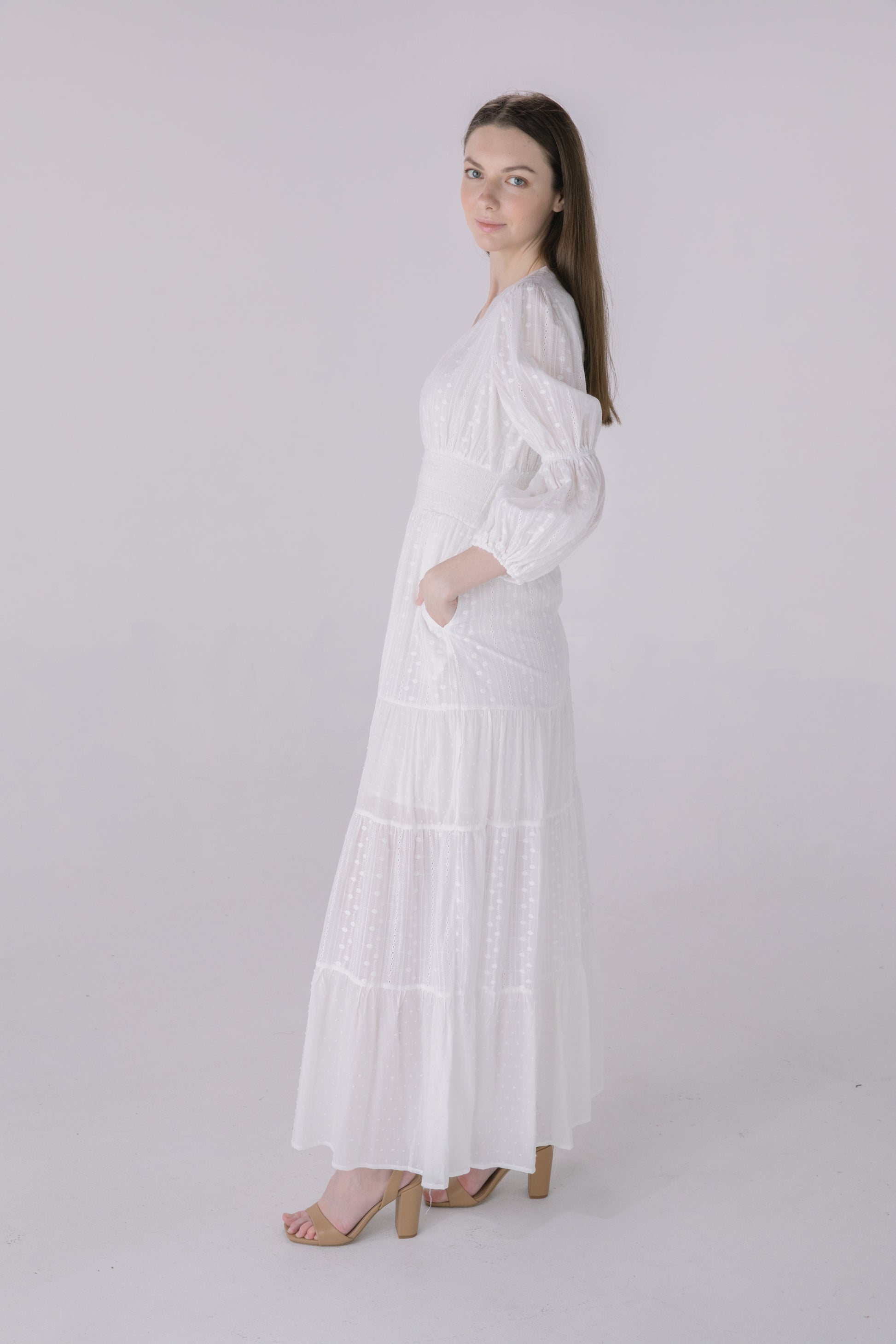 Ivory Eyelet Tiered Smock Dress – Solitaire1