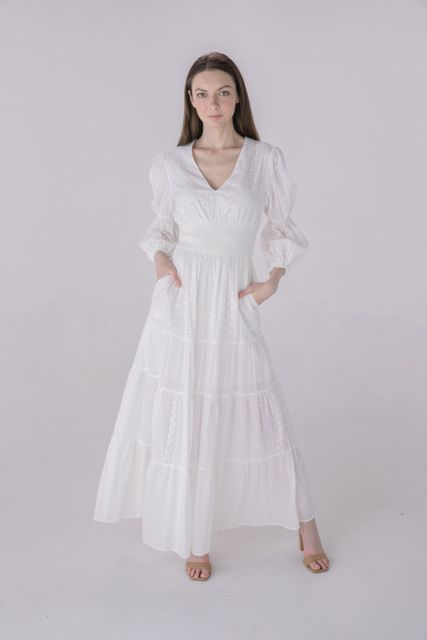 long sleeve smock dress Ivory Eyelet Tiered Smock Dress