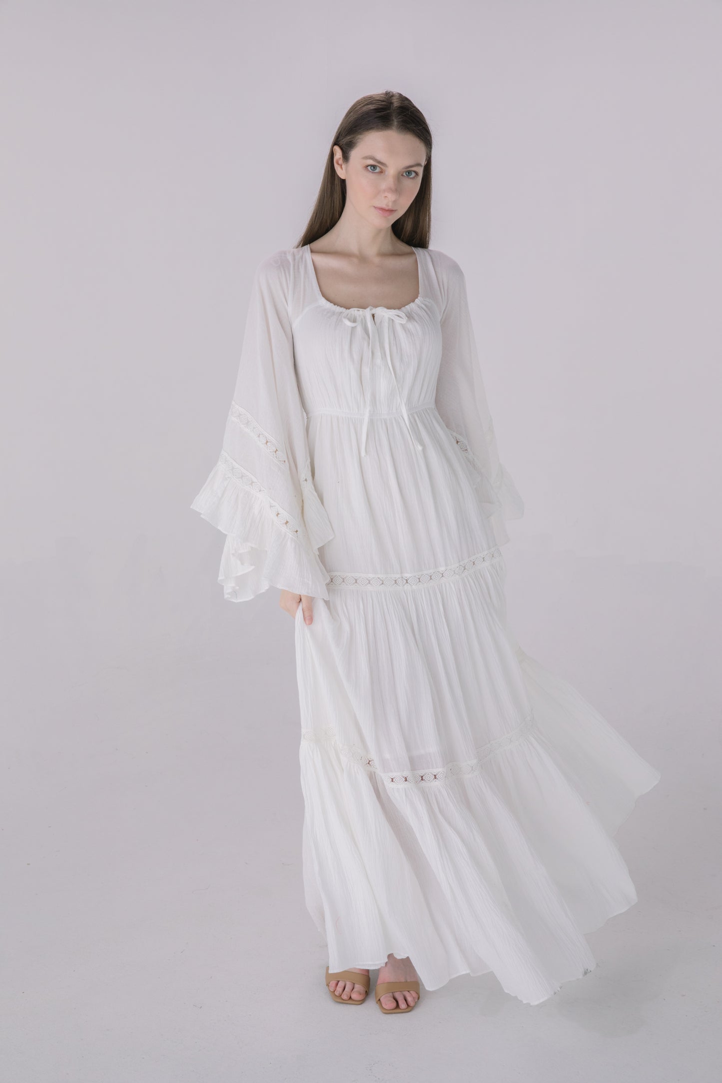 Ivory Drama Sleeve Maxi Resort Dress