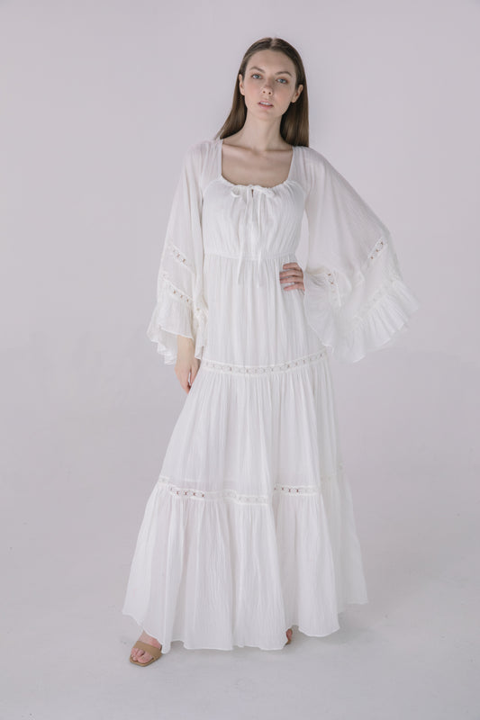 Ivory Drama Sleeve Maxi Resort Dress