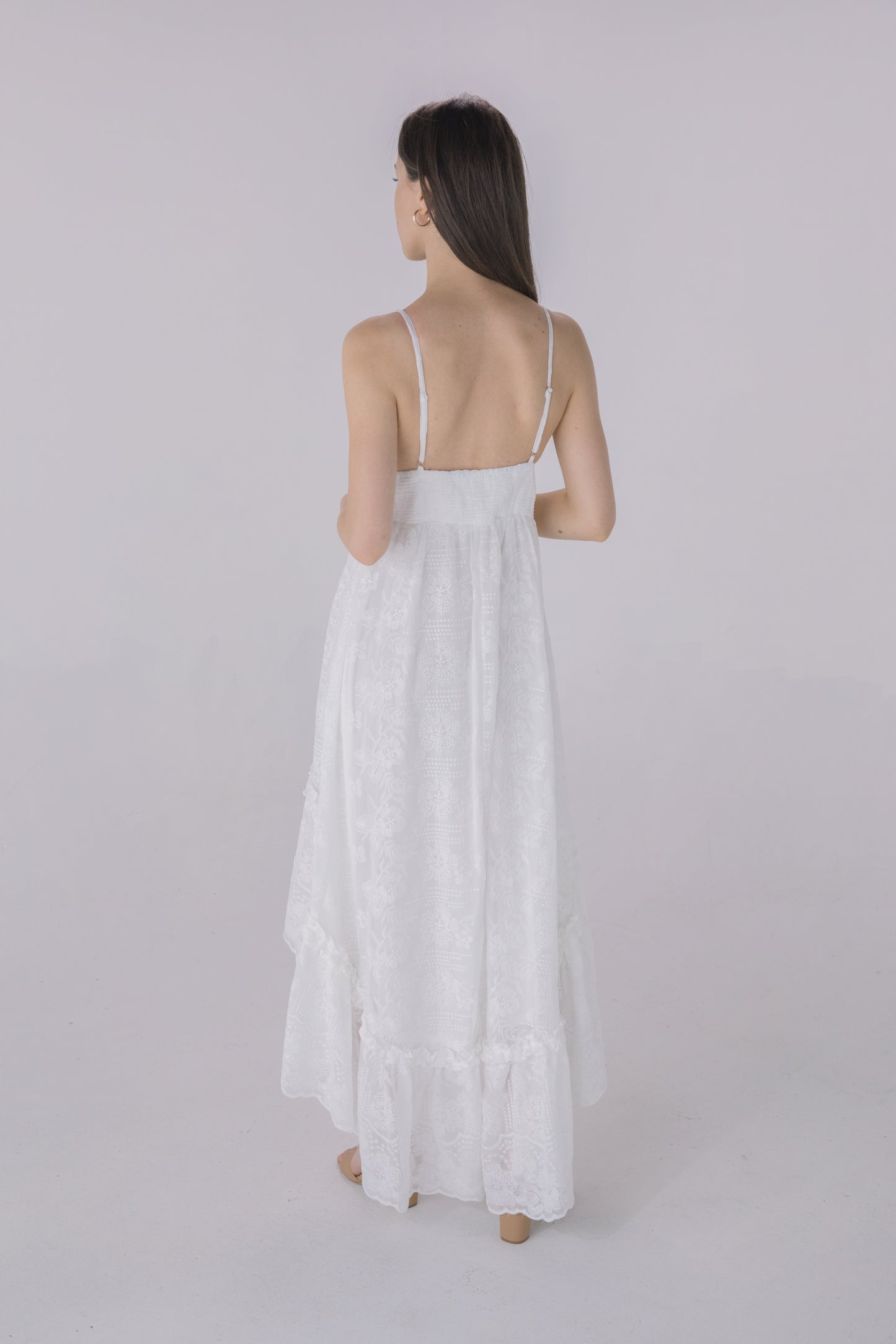 Ivory Crepe Embroidered Fabric High Low Dress