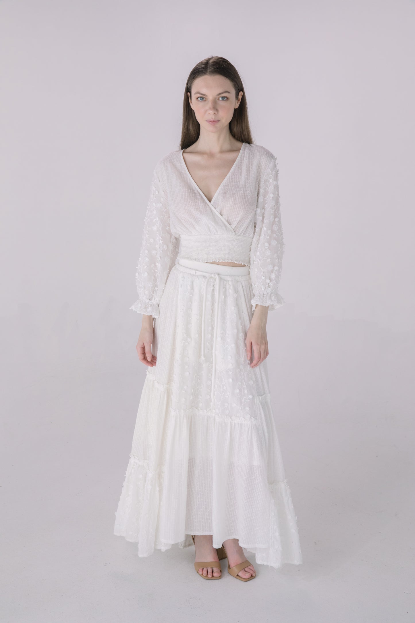 Ivory Cotton 3D Fabric Maxi Skirt