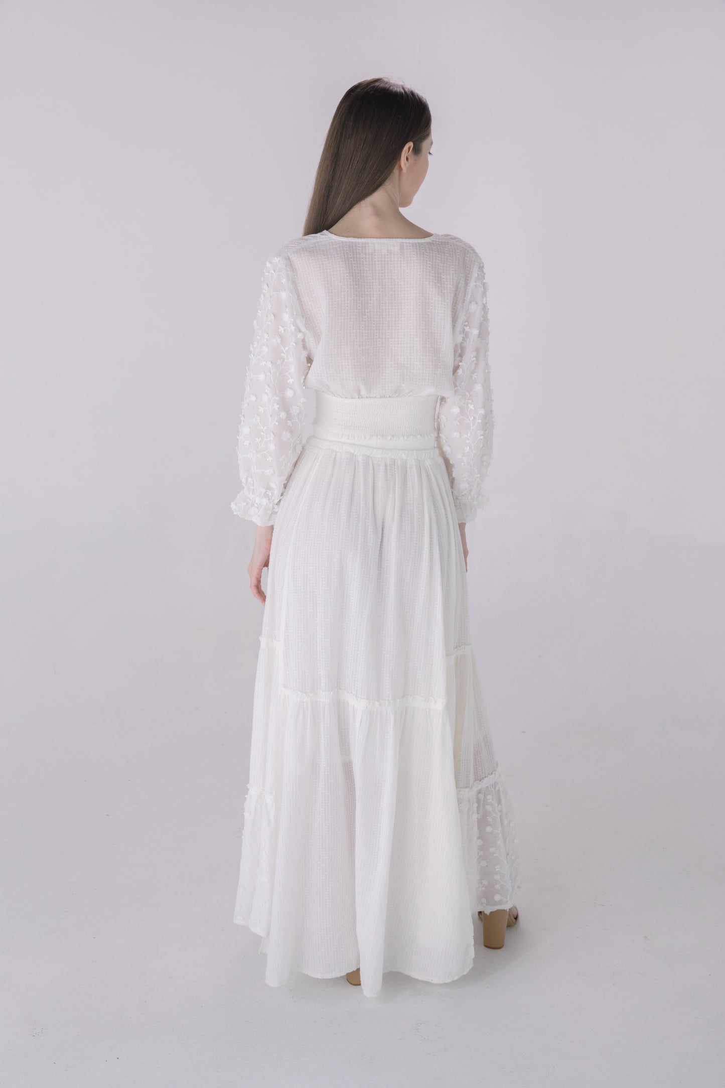 Ivory Crossover Smocked Crop Top