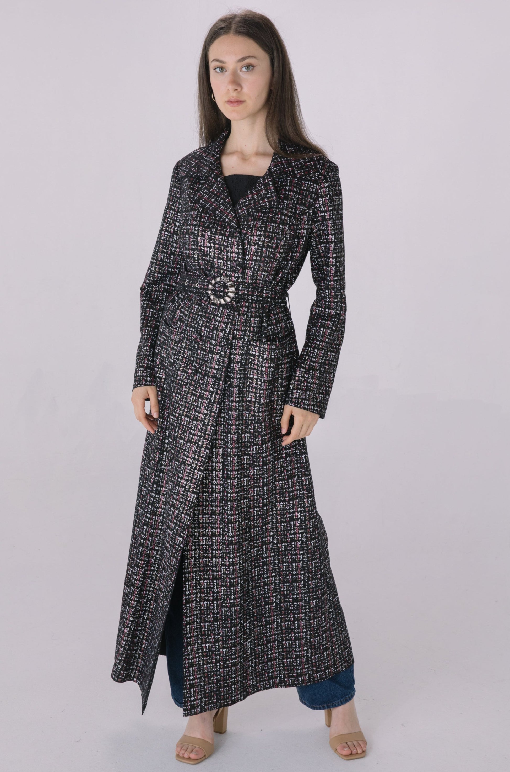 Black Faux Suede Long Trench Jacket – Solitaire