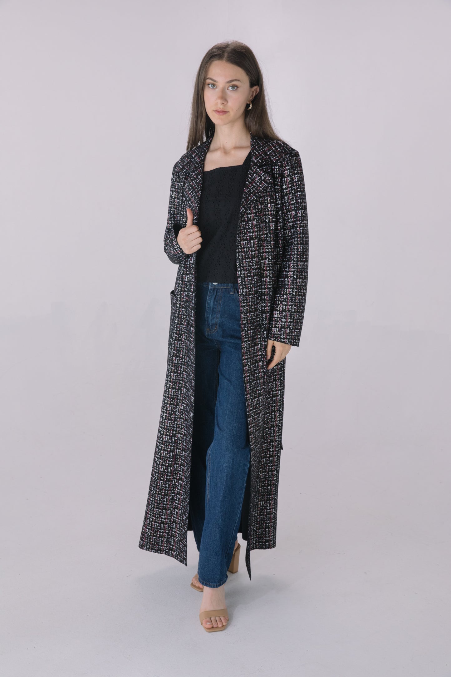 Black Faux Suede Long Trench Jacket