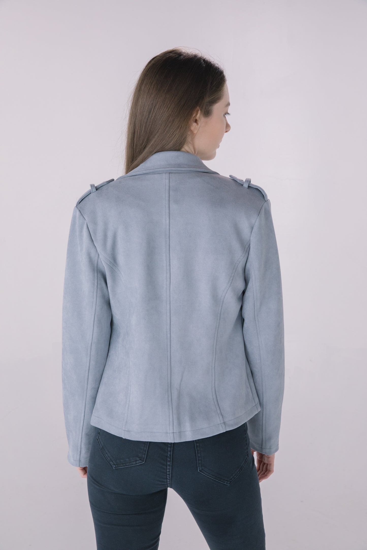 Muted Blue Faux Suede Moto Jacket