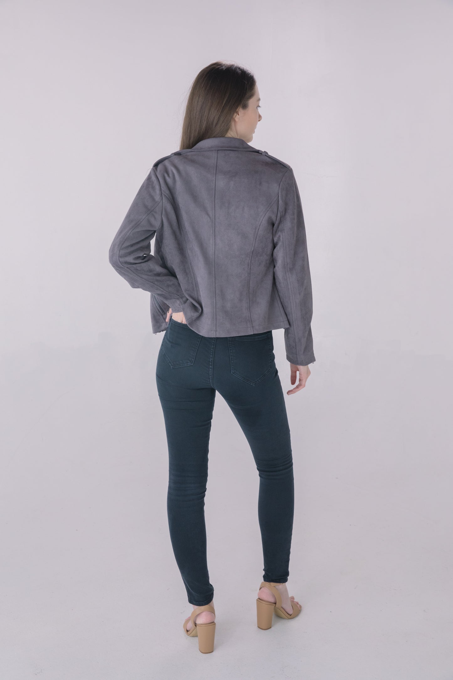 Gunmetal Faux Suede Moto Jacket