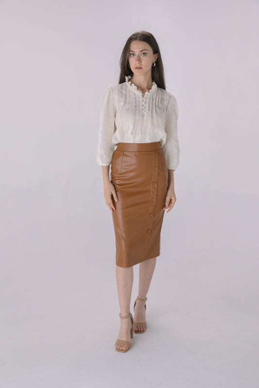 Chocolate Faux Leather Pencil Skirt