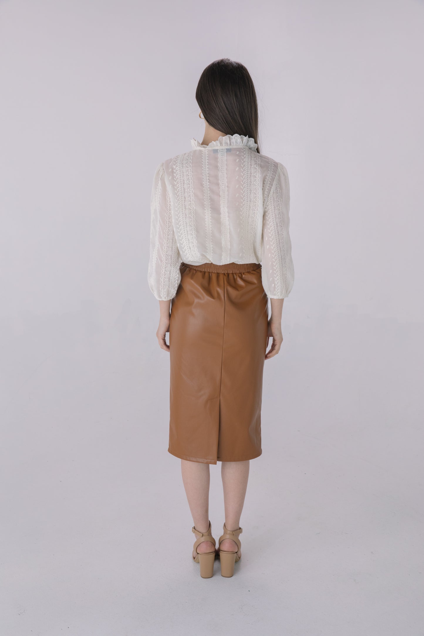 Chocolate Faux Leather Pencil Skirt